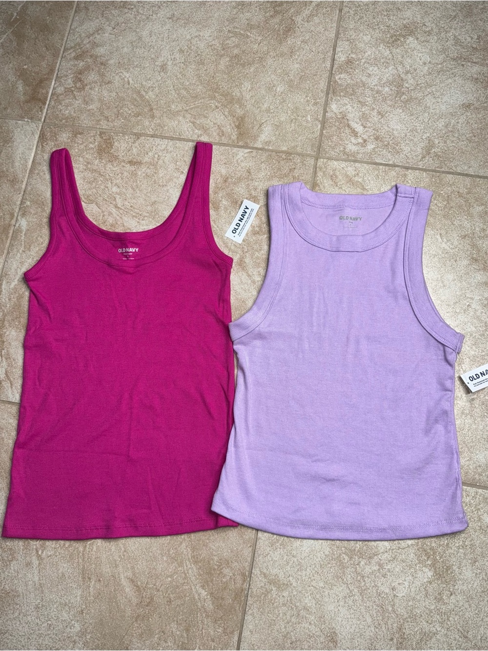 Old Navy Ribbed Tank Tops in Fuchsia and Lilac - Set of 2